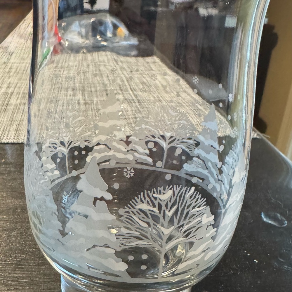 Etched Glass Vase with Winter Scene
